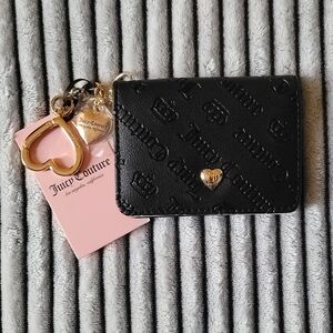 Juicy Couture Black Card Holder/ID Wallet w/Gold Heart Charms NWT